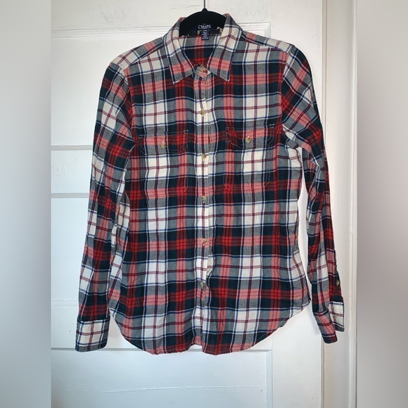 Chaps red white and blue flannel‎ shirt size medium - Picture 1 of 8
